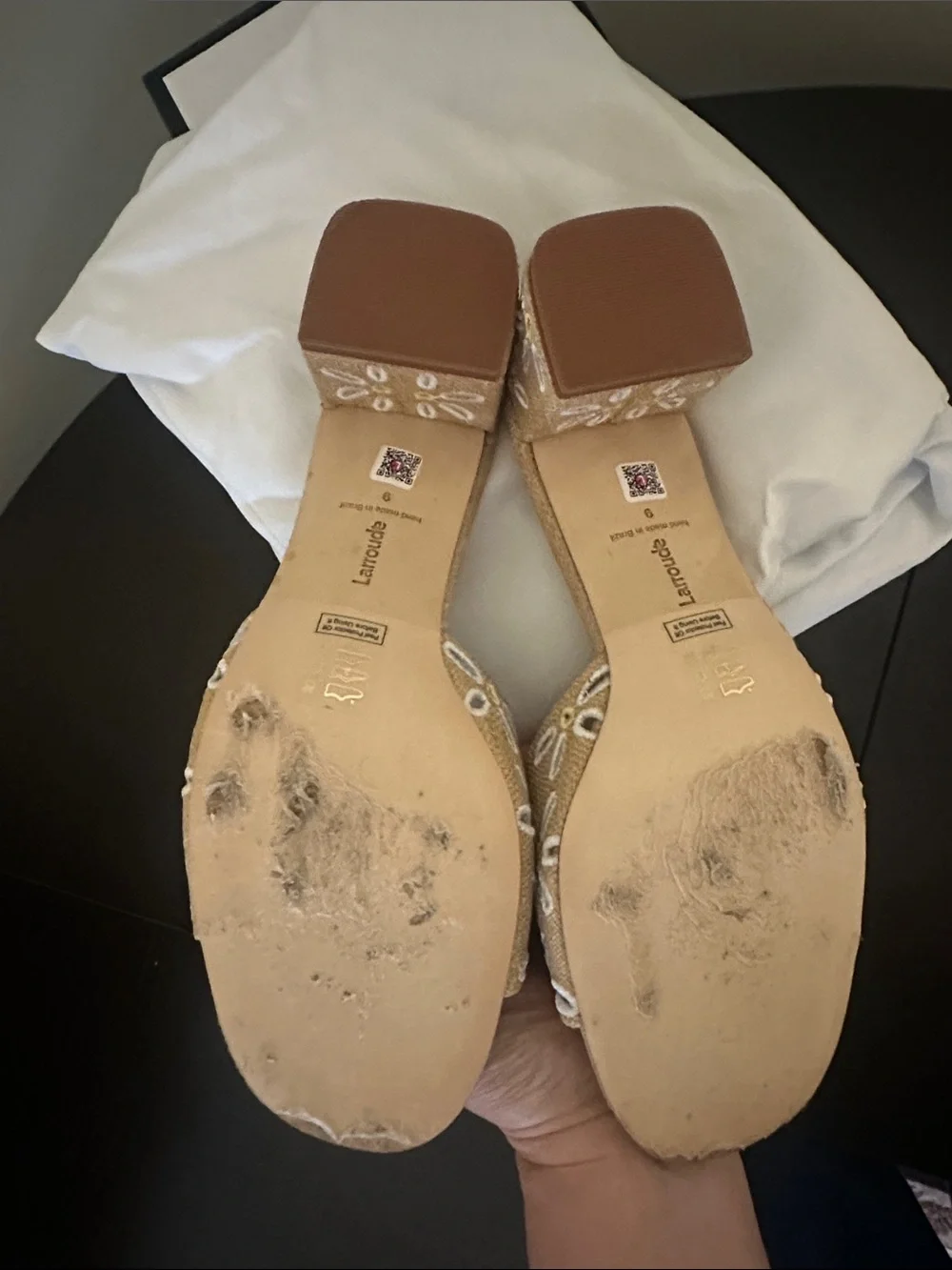 Larroude Tan Embroidered Slide Mules - Picture 5 of 7